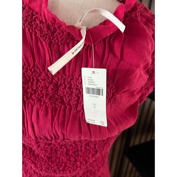 Anthropologie Mock-Neck Textured Mini Dress size small red/pink color - Picture 8 of 10